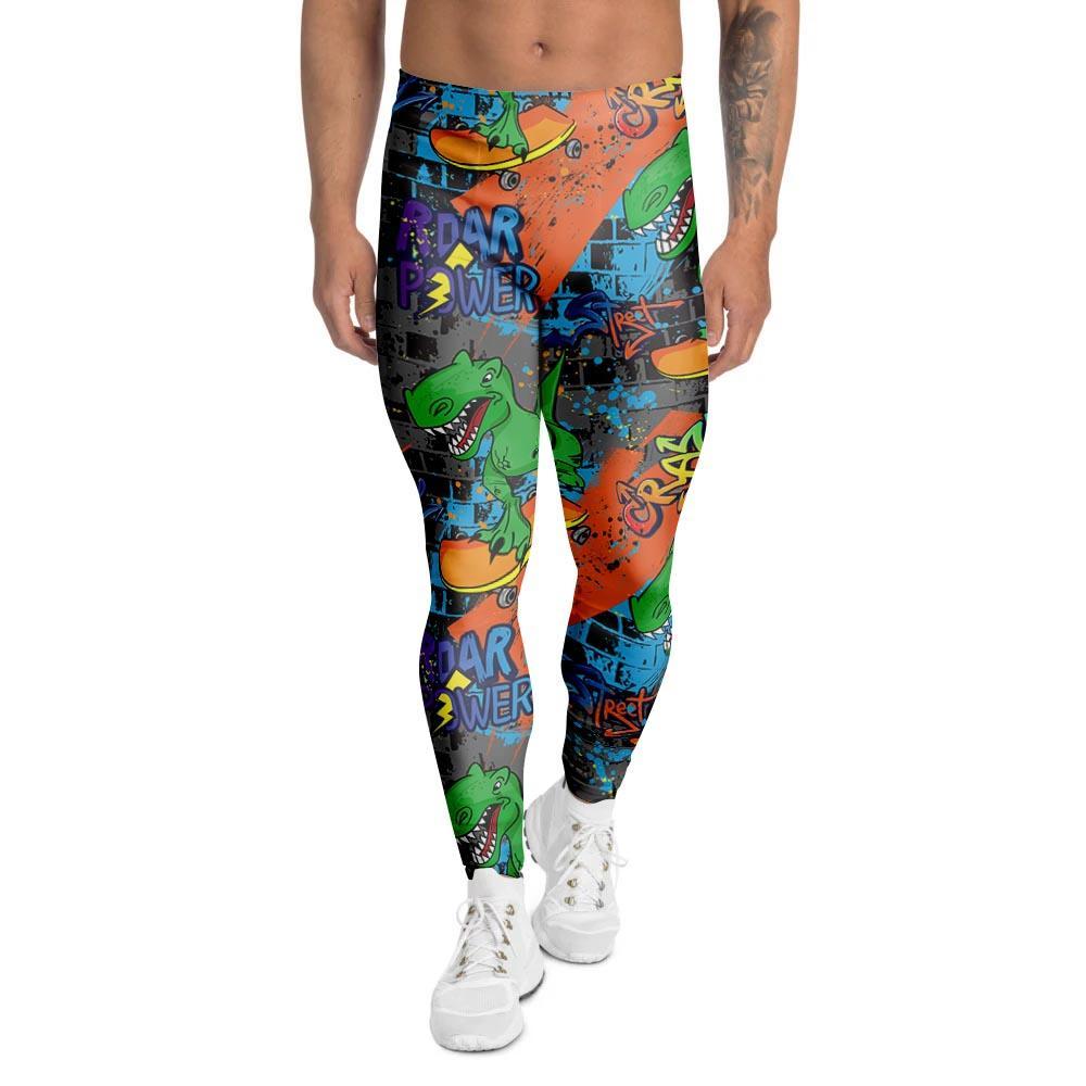 Dinosaur T-rex Graffiti Print Men's Leggings-grizzshop