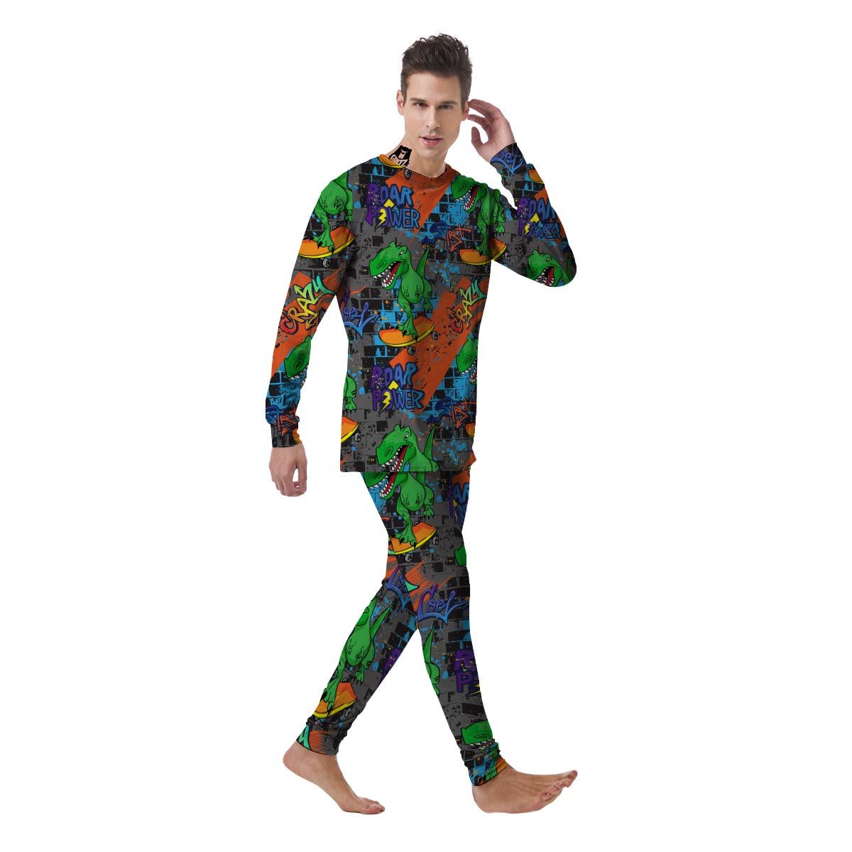 Dinosaur T-rex Graffiti Print Men's Pajamas-grizzshop