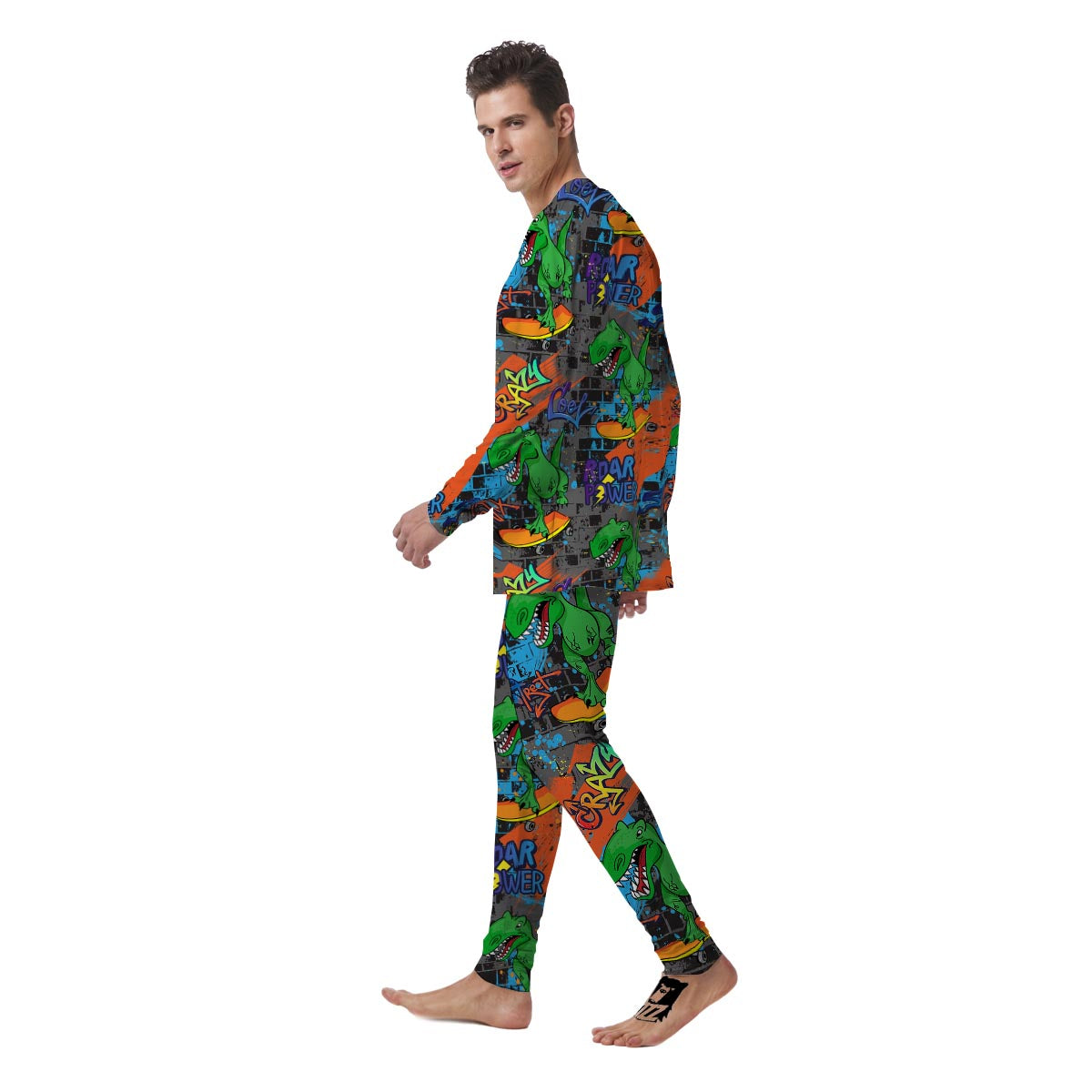 Dinosaur T-rex Graffiti Print Men's Pajamas-grizzshop