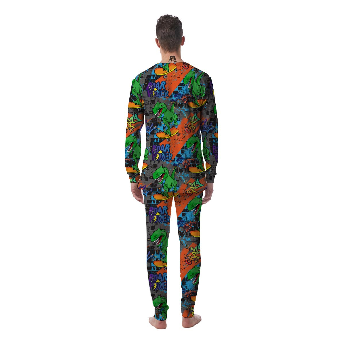 Dinosaur T-rex Graffiti Print Men's Pajamas-grizzshop