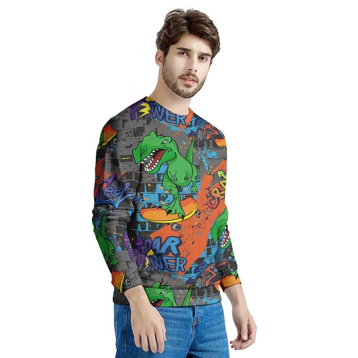 Dinosaur T-rex Graffiti Print Men's Sweatshirt-grizzshop