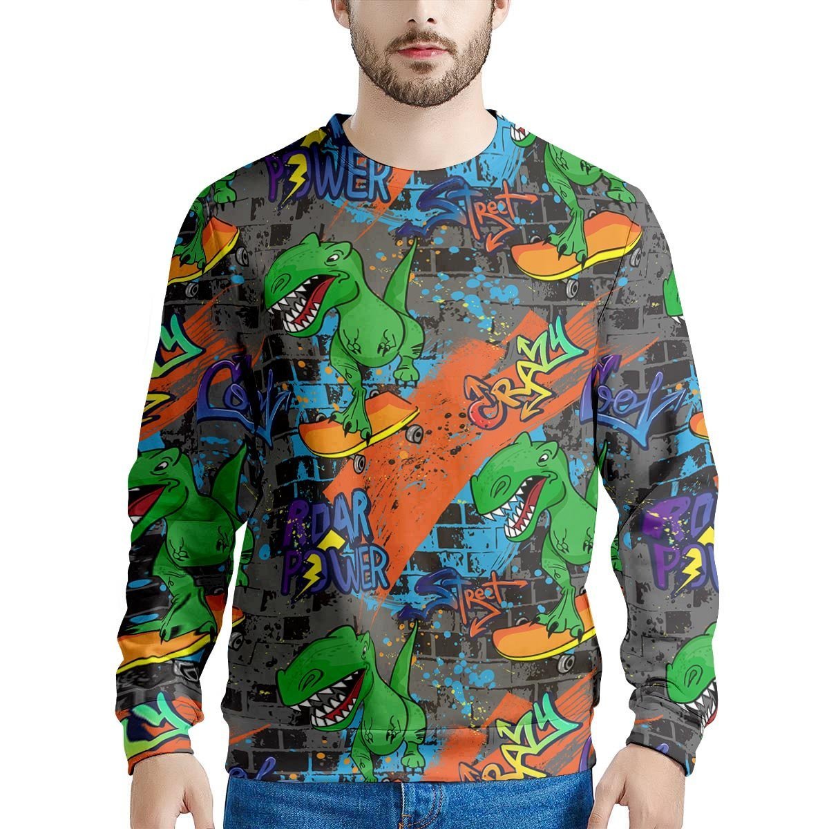 Dinosaur T-rex Graffiti Print Men's Sweatshirt-grizzshop