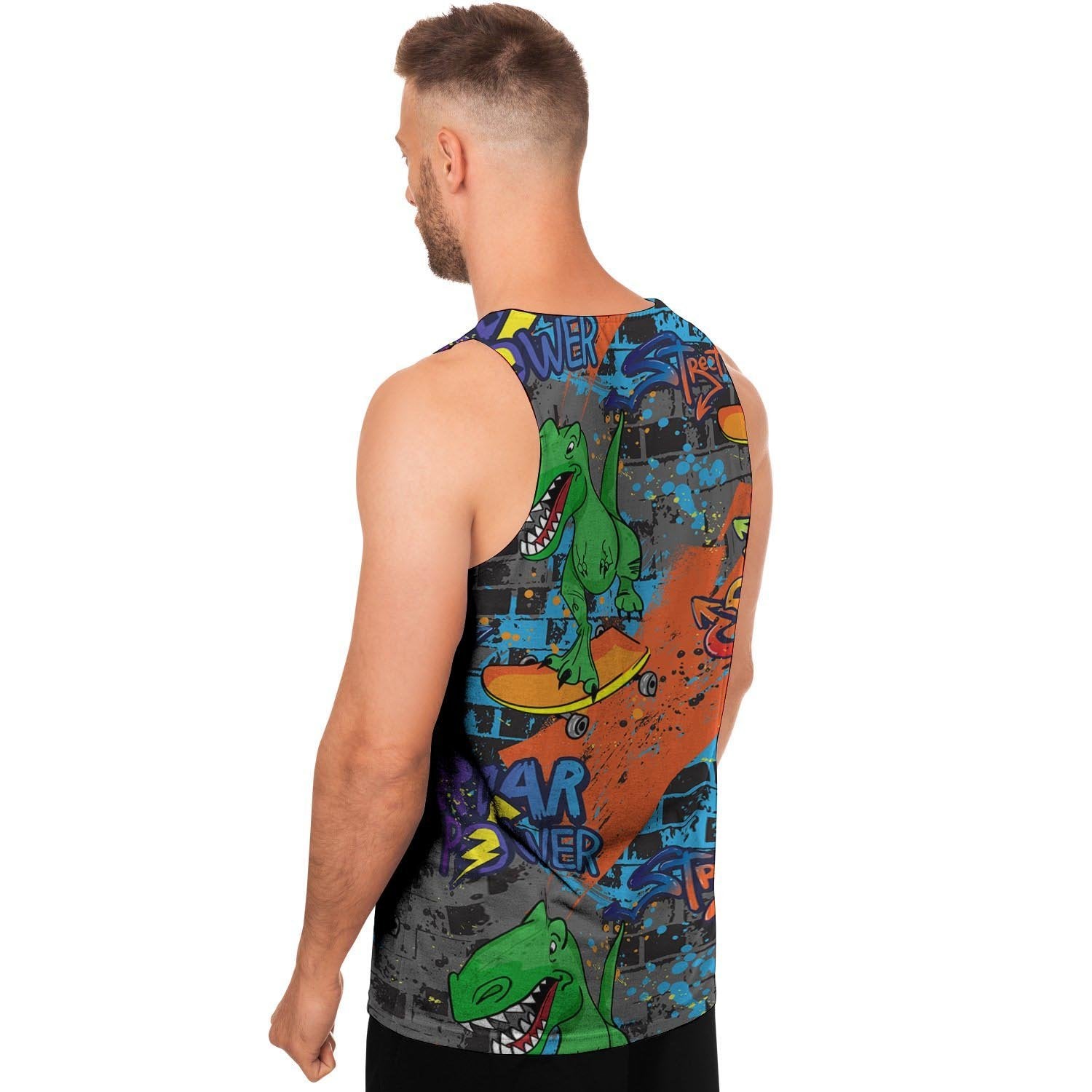 Dinosaur T-rex Graffiti Print Men's Tank Tops-grizzshop