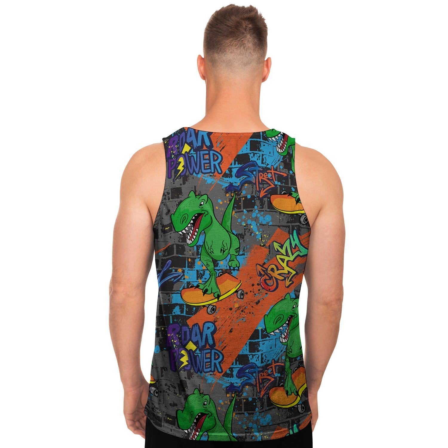 Dinosaur T-rex Graffiti Print Men's Tank Tops-grizzshop