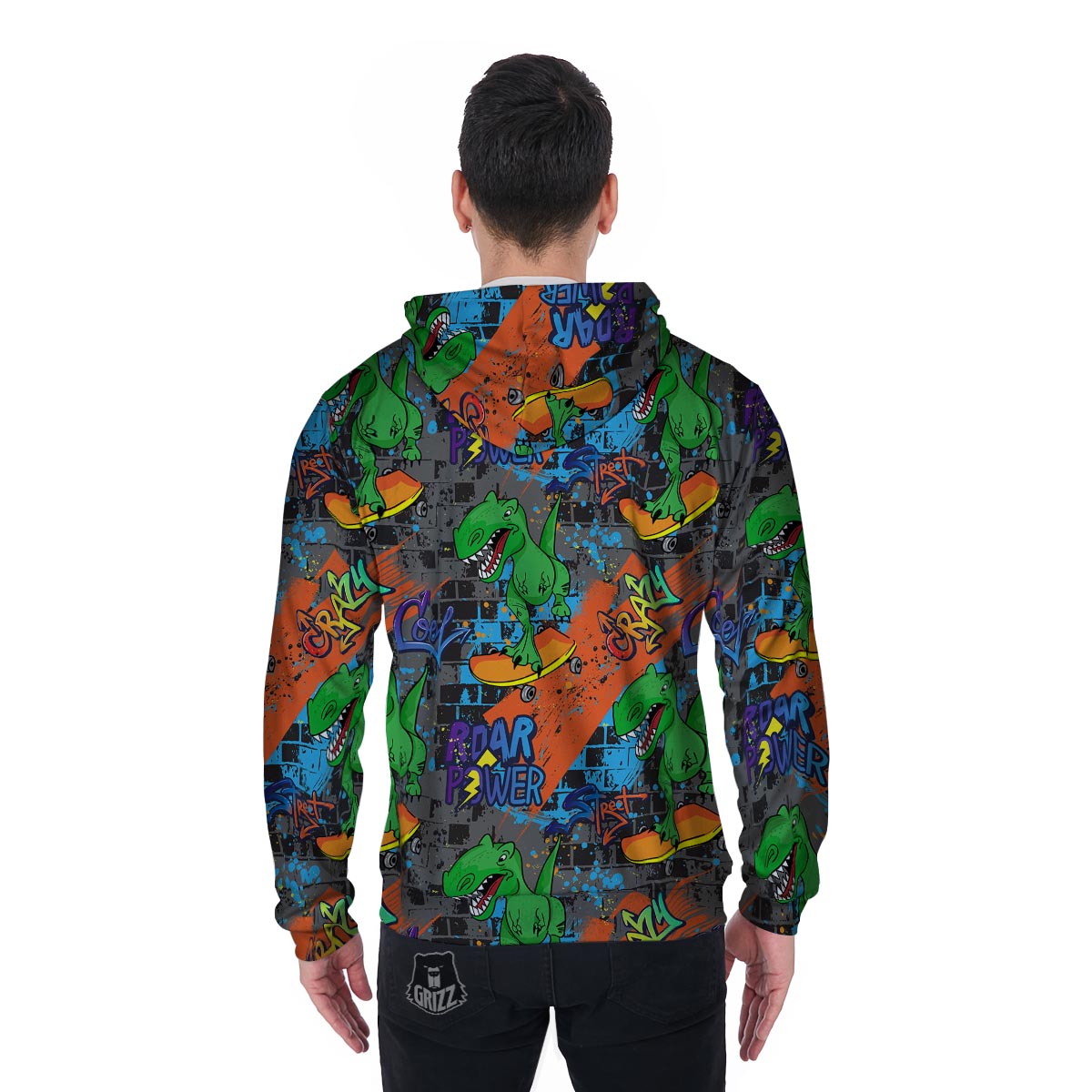 Dinosaur T-rex Graffiti Print Men's Zip Up Hoodie-grizzshop