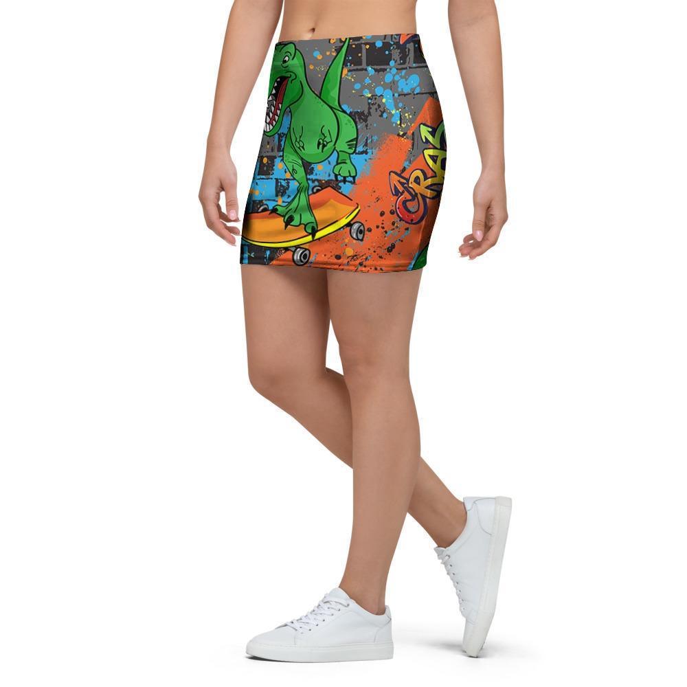 Dinosaur T-rex Graffiti Print Mini Skirt-grizzshop