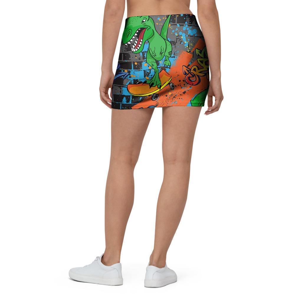 Dinosaur T-rex Graffiti Print Mini Skirt-grizzshop