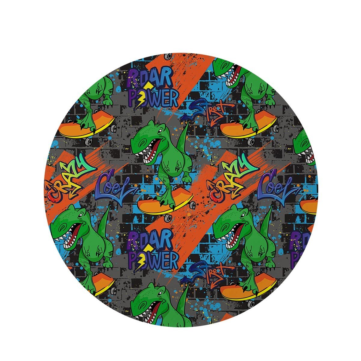 Dinosaur T-rex Graffiti Print Round Rug-grizzshop