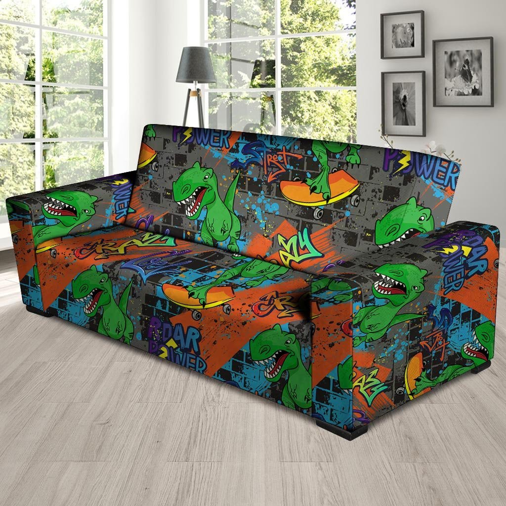 Dinosaur T-rex Graffiti Print Sofa Cover-grizzshop