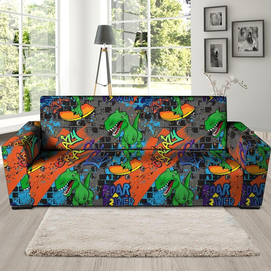 Dinosaur T-rex Graffiti Print Sofa Cover-grizzshop