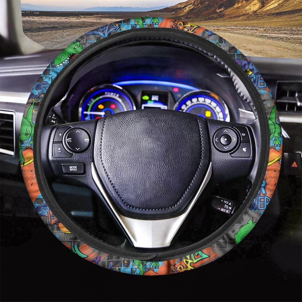 Dinosaur T-rex Graffiti Print Steering Wheel Cover-grizzshop