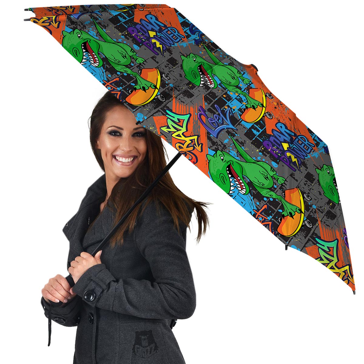 Dinosaur T-rex Graffiti Print Umbrella-grizzshop