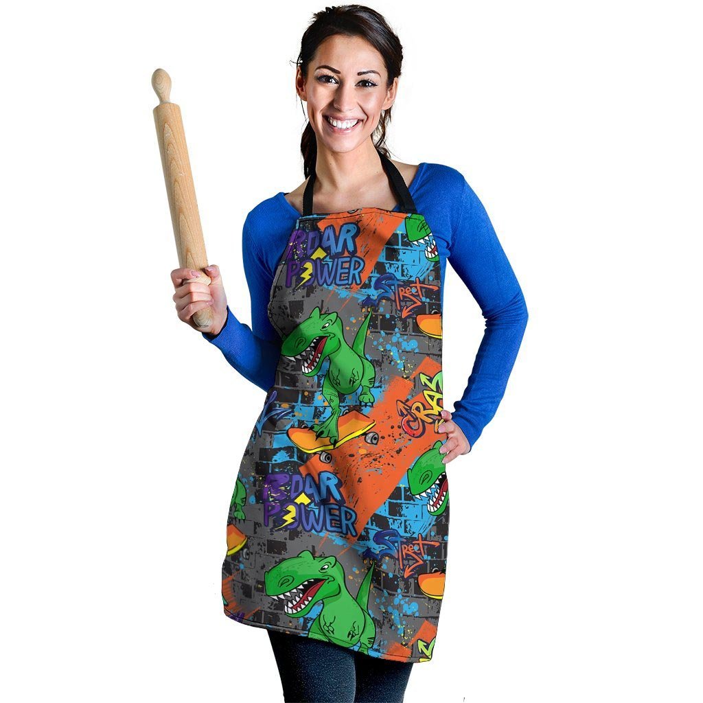 Dinosaur T-rex Graffiti Print Women's Apron-grizzshop