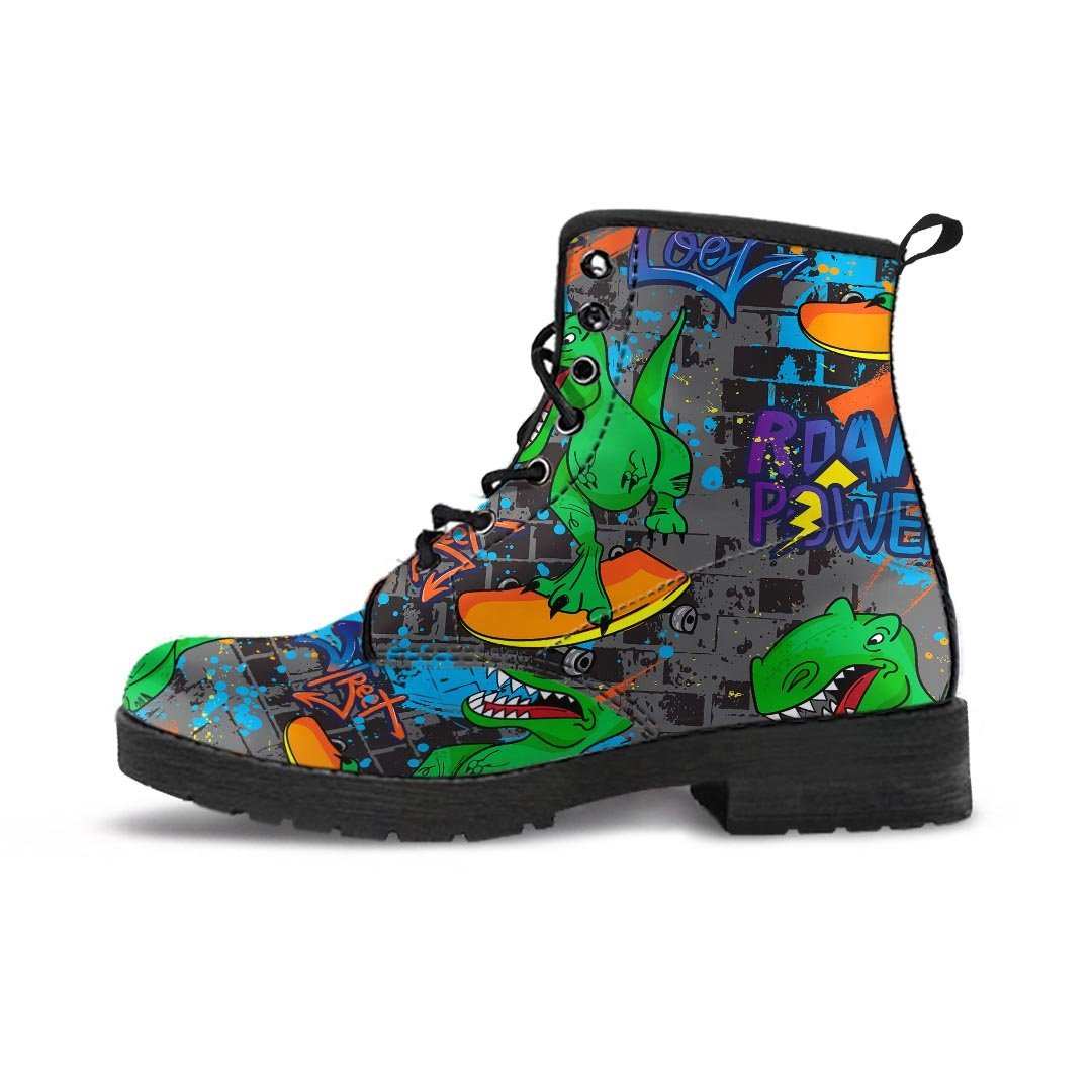 Dinosaur T-rex Graffiti Print Women's Boots-grizzshop