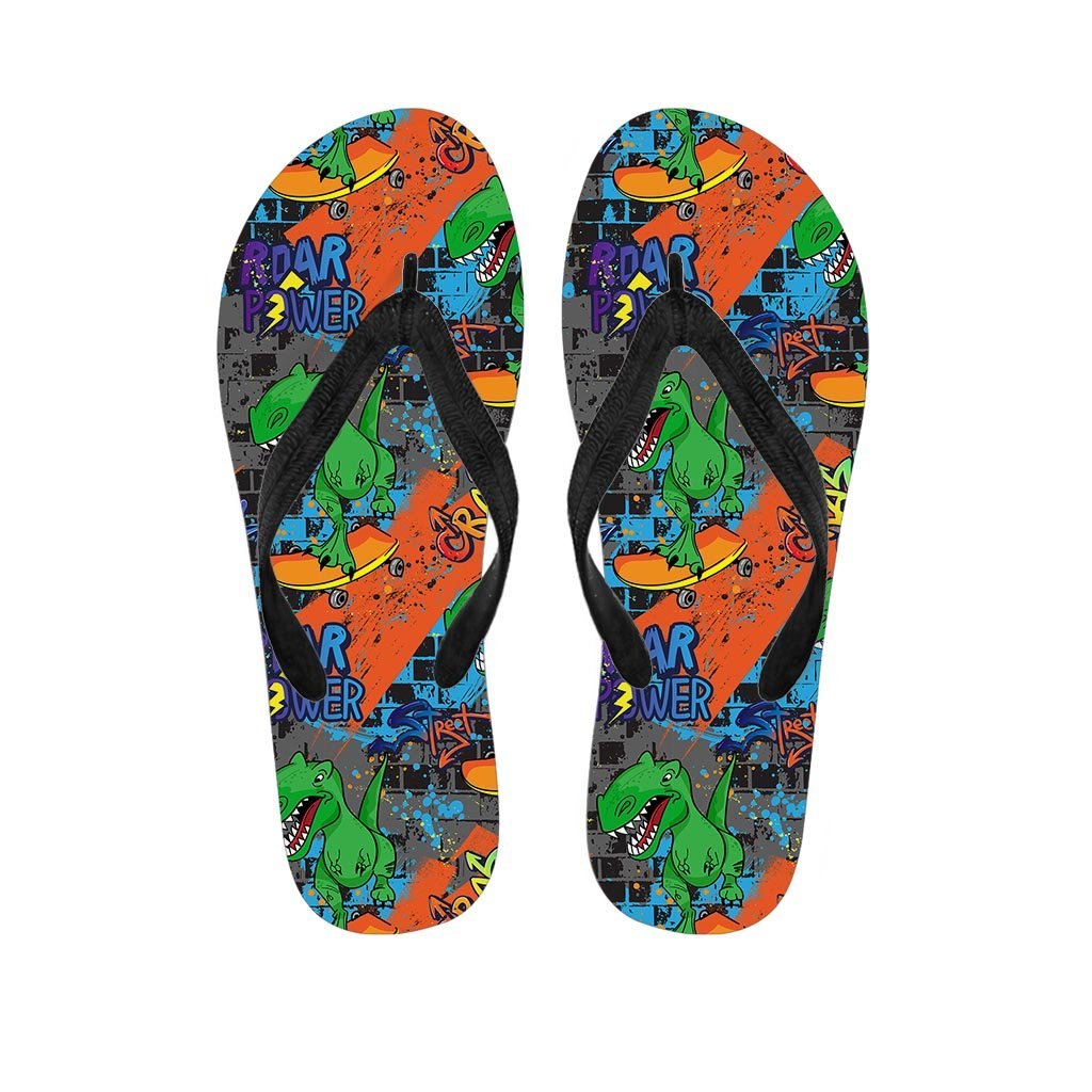 Dinosaur T-rex Graffiti Print Women's Flip Flops-grizzshop