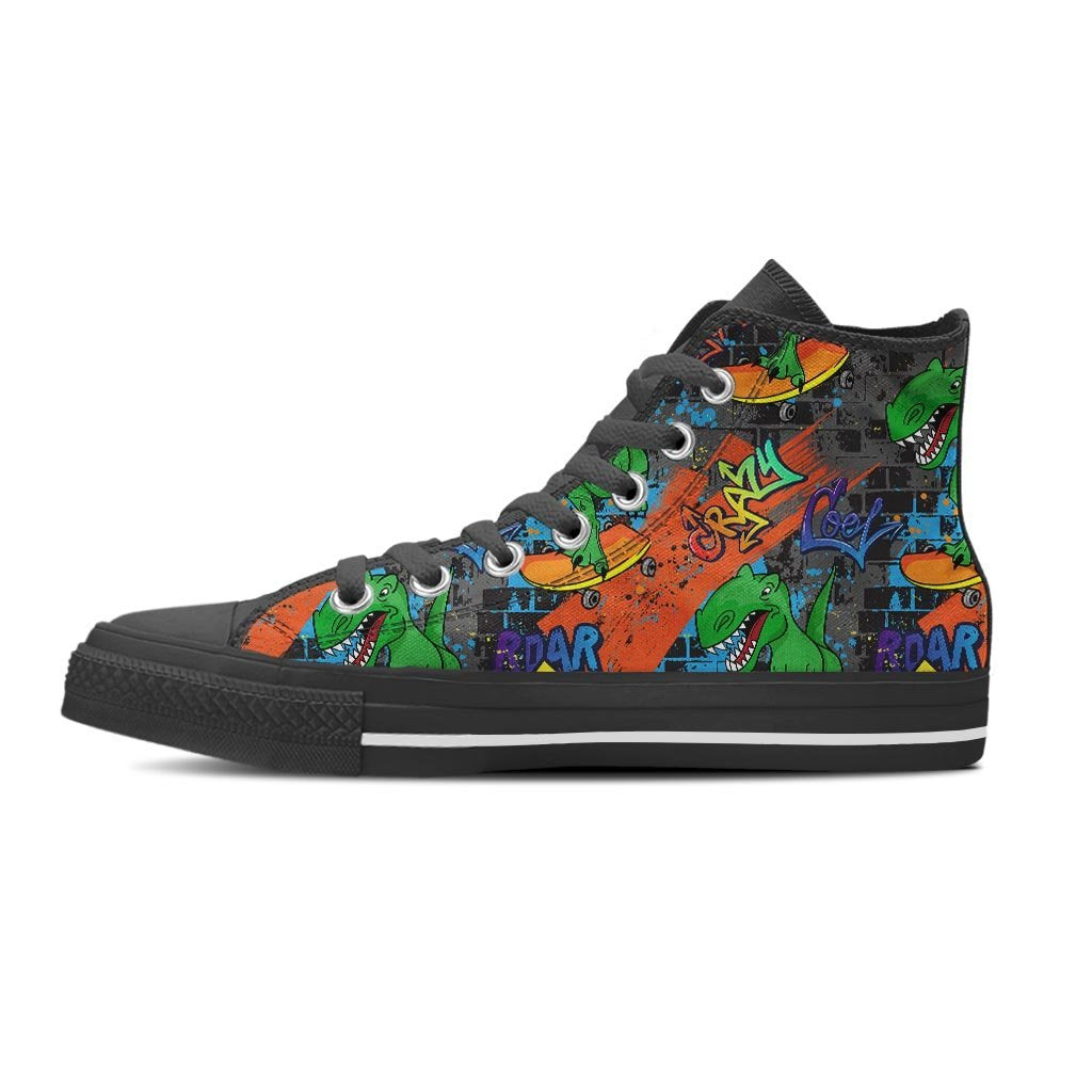 Dinosaur T-rex Graffiti Print Women's High Top Shoes-grizzshop