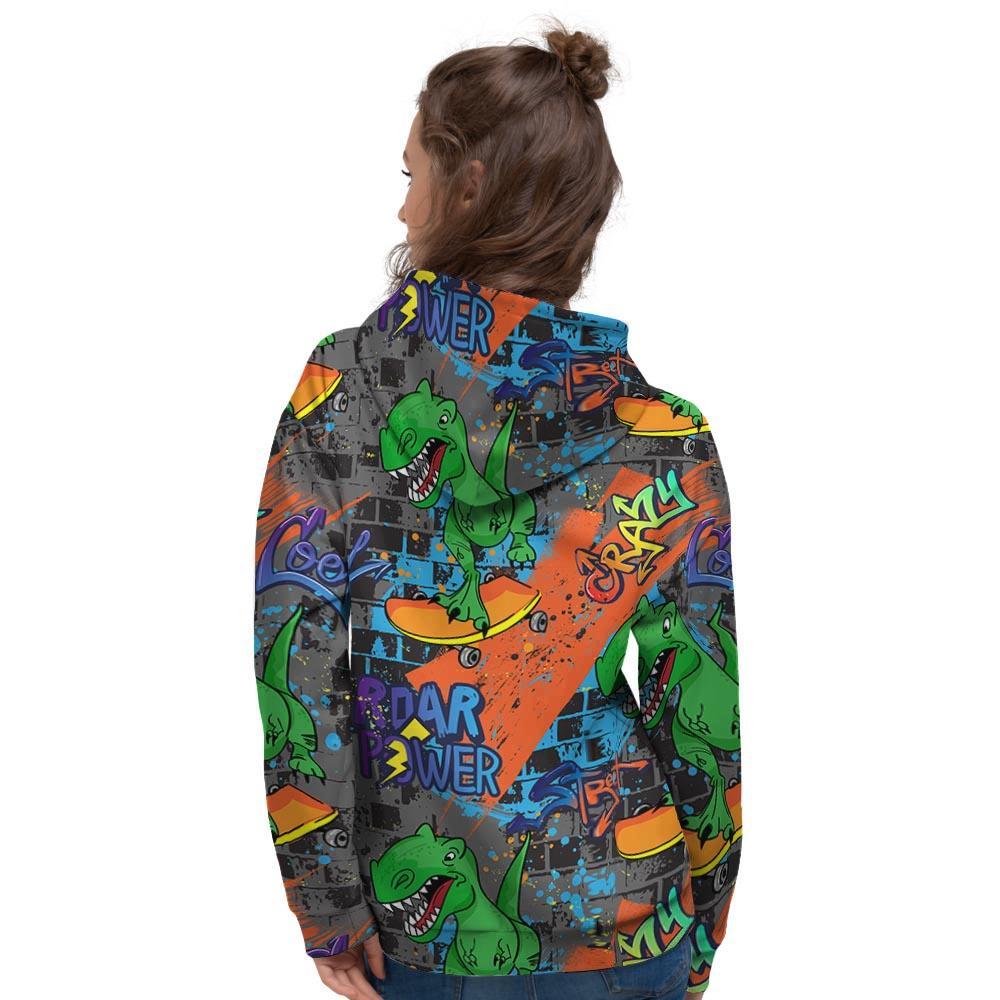 Dinosaur T-rex Graffiti Print Women's Hoodie-grizzshop