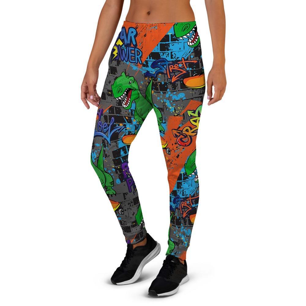 Dinosaur T-rex Graffiti Print Women's Joggers-grizzshop