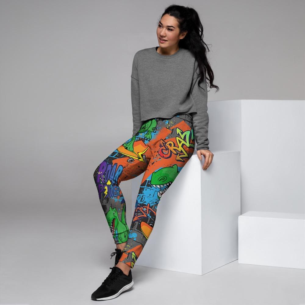 Dinosaur T-rex Graffiti Print Women's Joggers-grizzshop