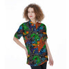 Dinosaur T-rex Graffiti Print Women's Short Sleeve Shirts-grizzshop