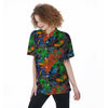 Dinosaur T-rex Graffiti Print Women's Short Sleeve Shirts-grizzshop