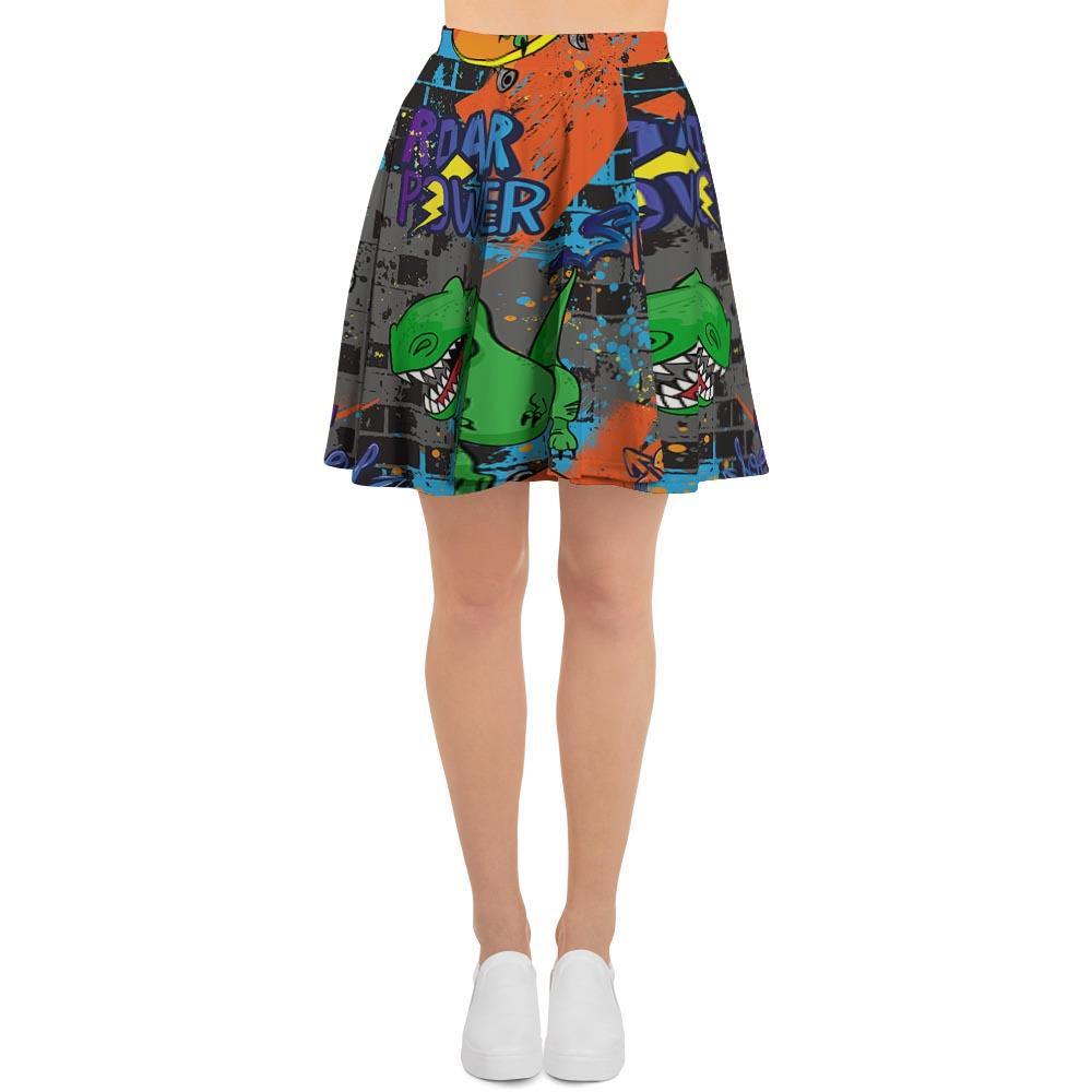 Dinosaur T-rex Graffiti Print Women's Skirt-grizzshop