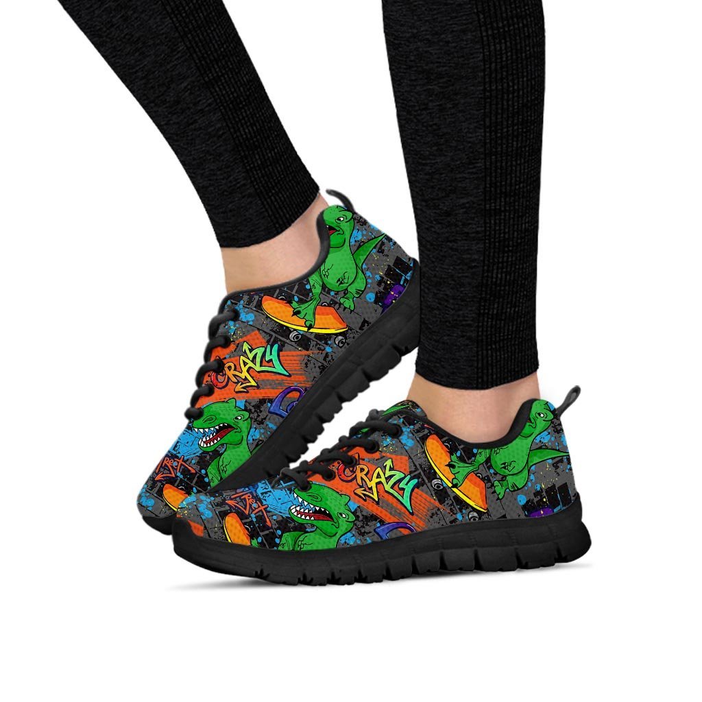 Dinosaur T rex Graffiti Print Women's Sneakers-grizzshop