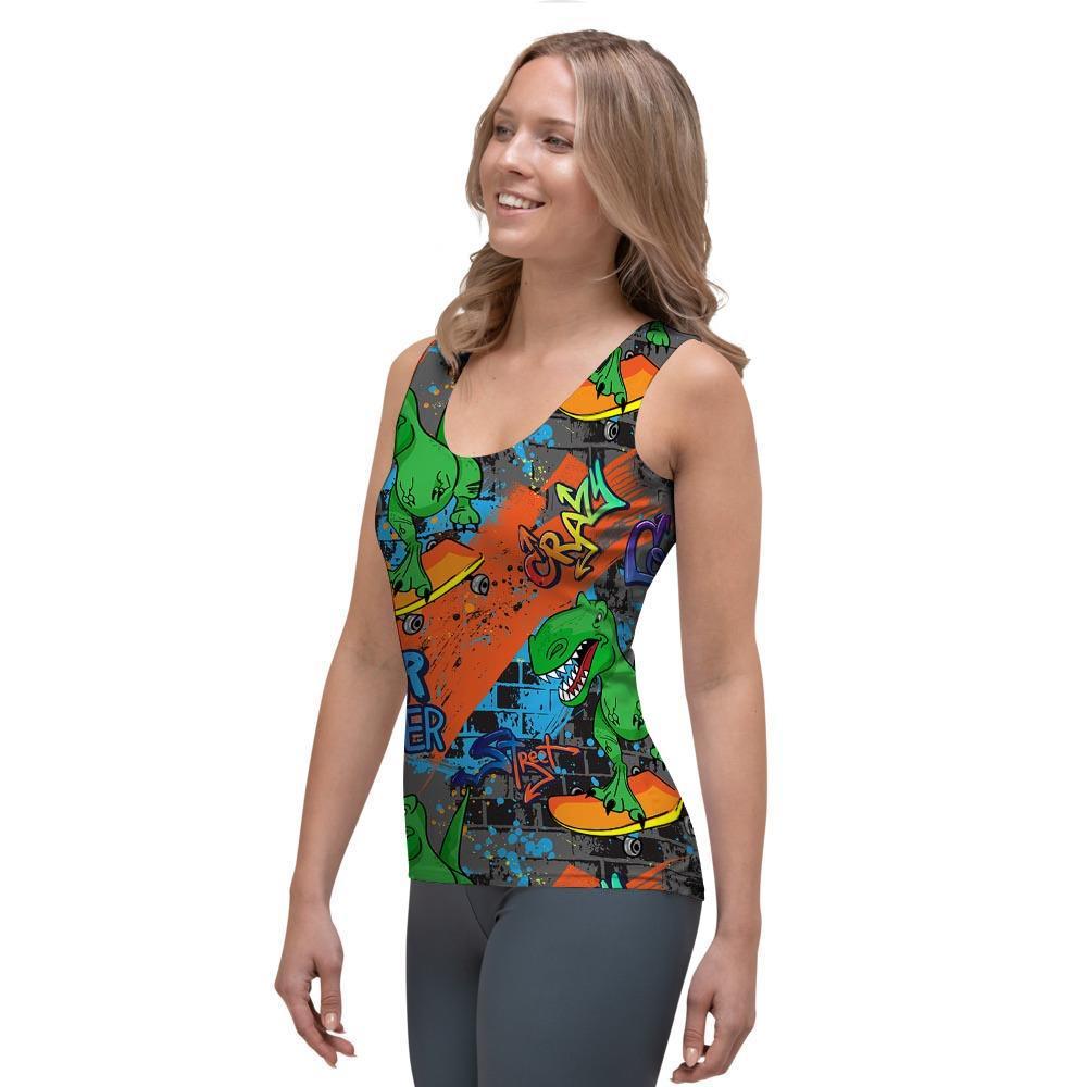 Dinosaur T-rex Graffiti Print Women's Tank Top-grizzshop