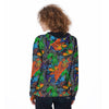 Dinosaur T-rex Graffiti Print Women's Zip Up Hoodie-grizzshop