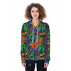 Dinosaur T-rex Graffiti Print Women's Zip Up Hoodie-grizzshop