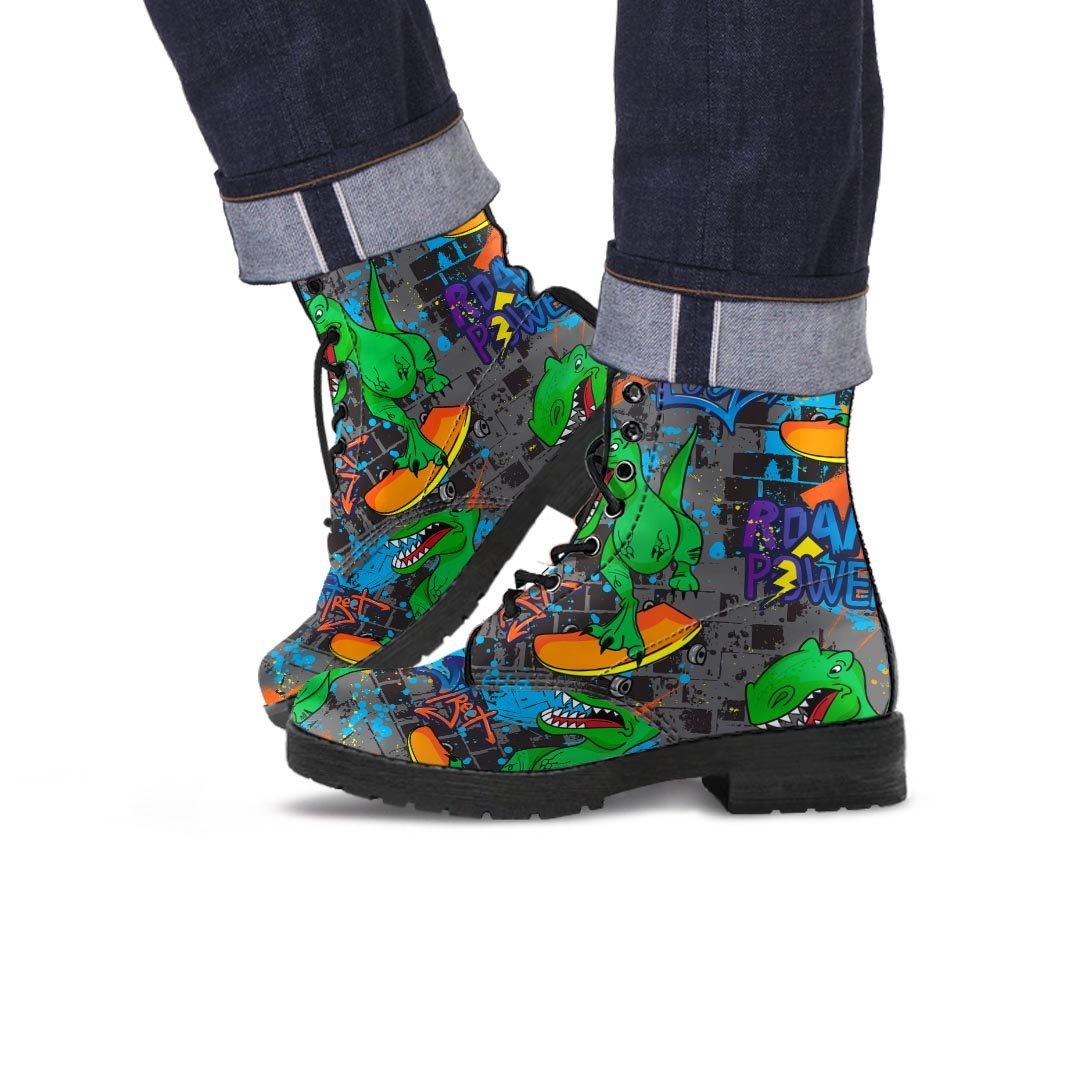 Dinosaur T-rex Graffiti Printt Men's Boots-grizzshop