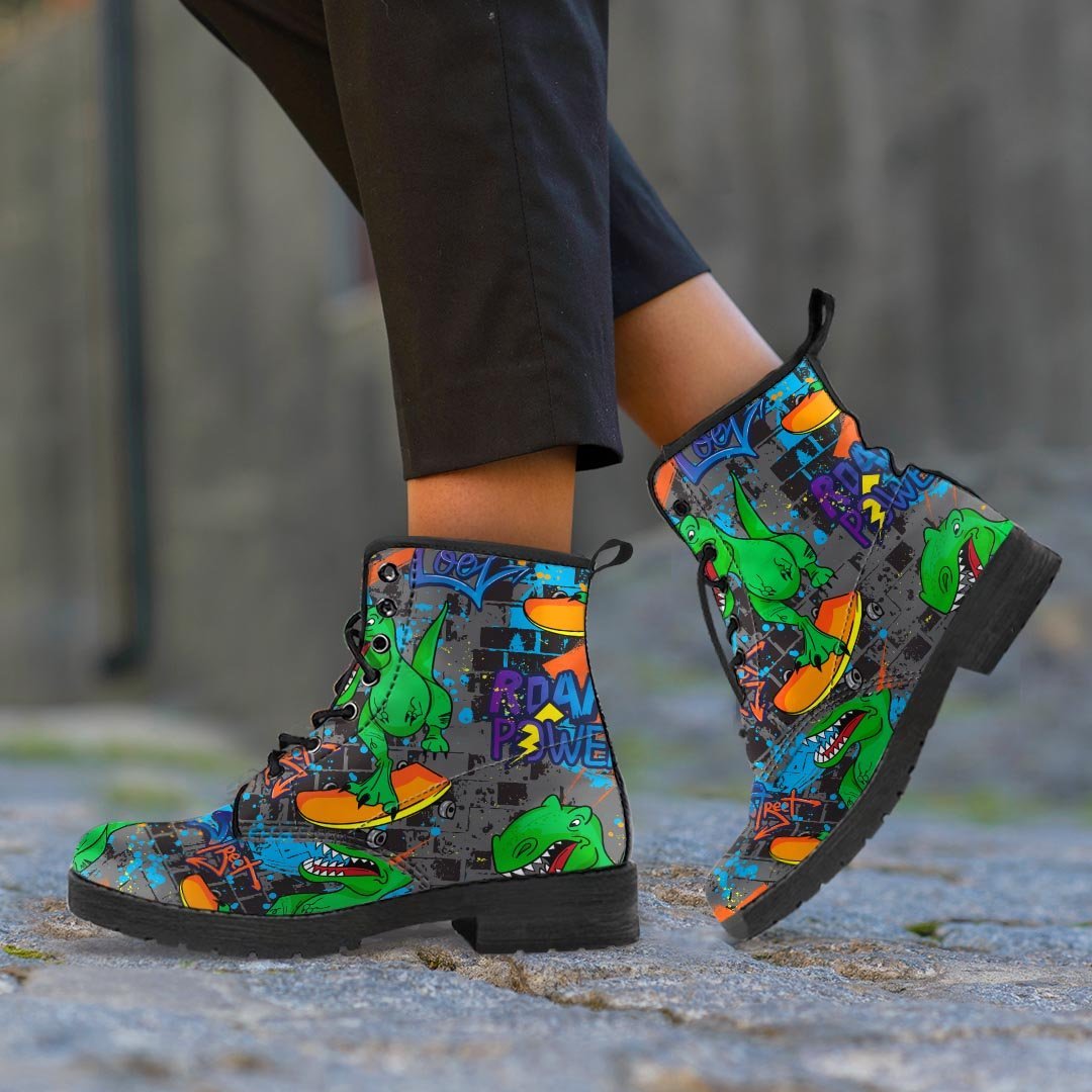 Dinosaur T-rex Graffiti Printt Men's Boots-grizzshop