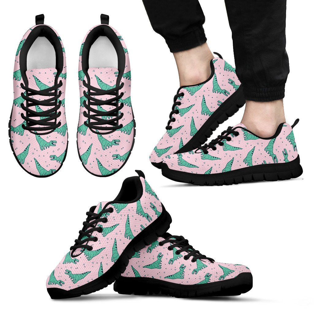 Dinosaur T rex Pattern Print Black Sneaker Shoes For Men Women-grizzshop