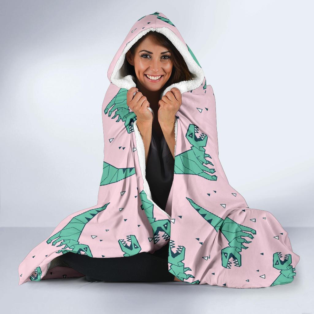 Dinosaur T rex Pattern Print Hooded Blanket-grizzshop