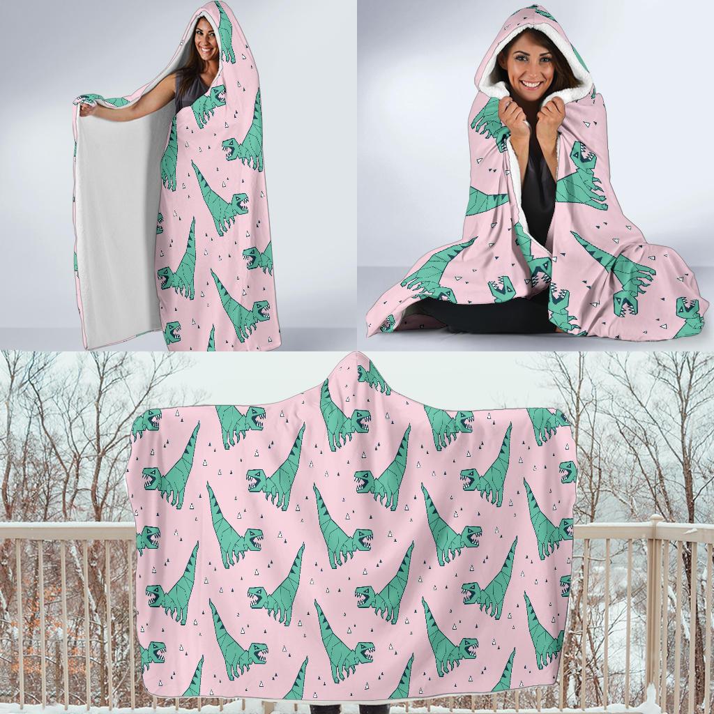 Dinosaur T rex Pattern Print Hooded Blanket-grizzshop