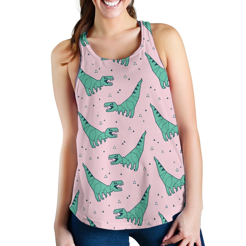 Dinosaur T rex Pattern Print Women's Racerback Tank Tops-grizzshop