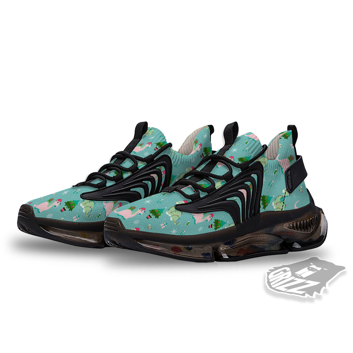 Dinosaur Xmas Print Pattern Black Gym Shoes-grizzshop
