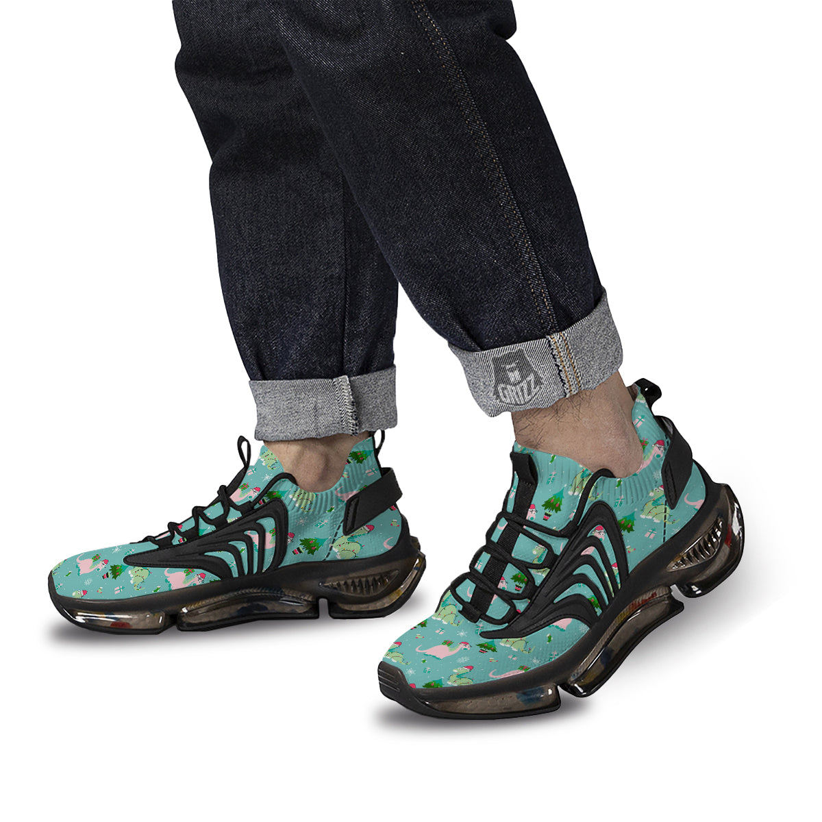 Dinosaur Xmas Print Pattern Black Gym Shoes-grizzshop