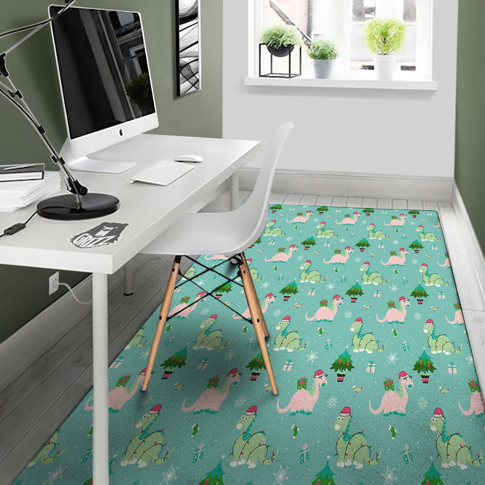 Dinosaur Xmas Print Pattern Floor Mat-grizzshop