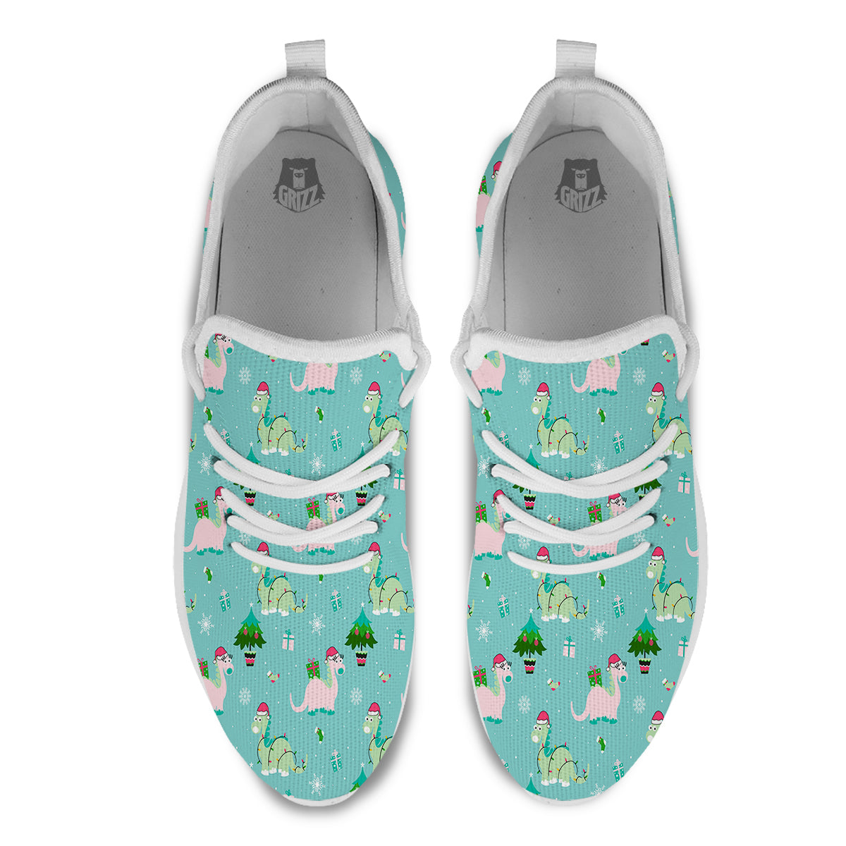 Dinosaur Xmas Print Pattern White Athletic Shoes-grizzshop