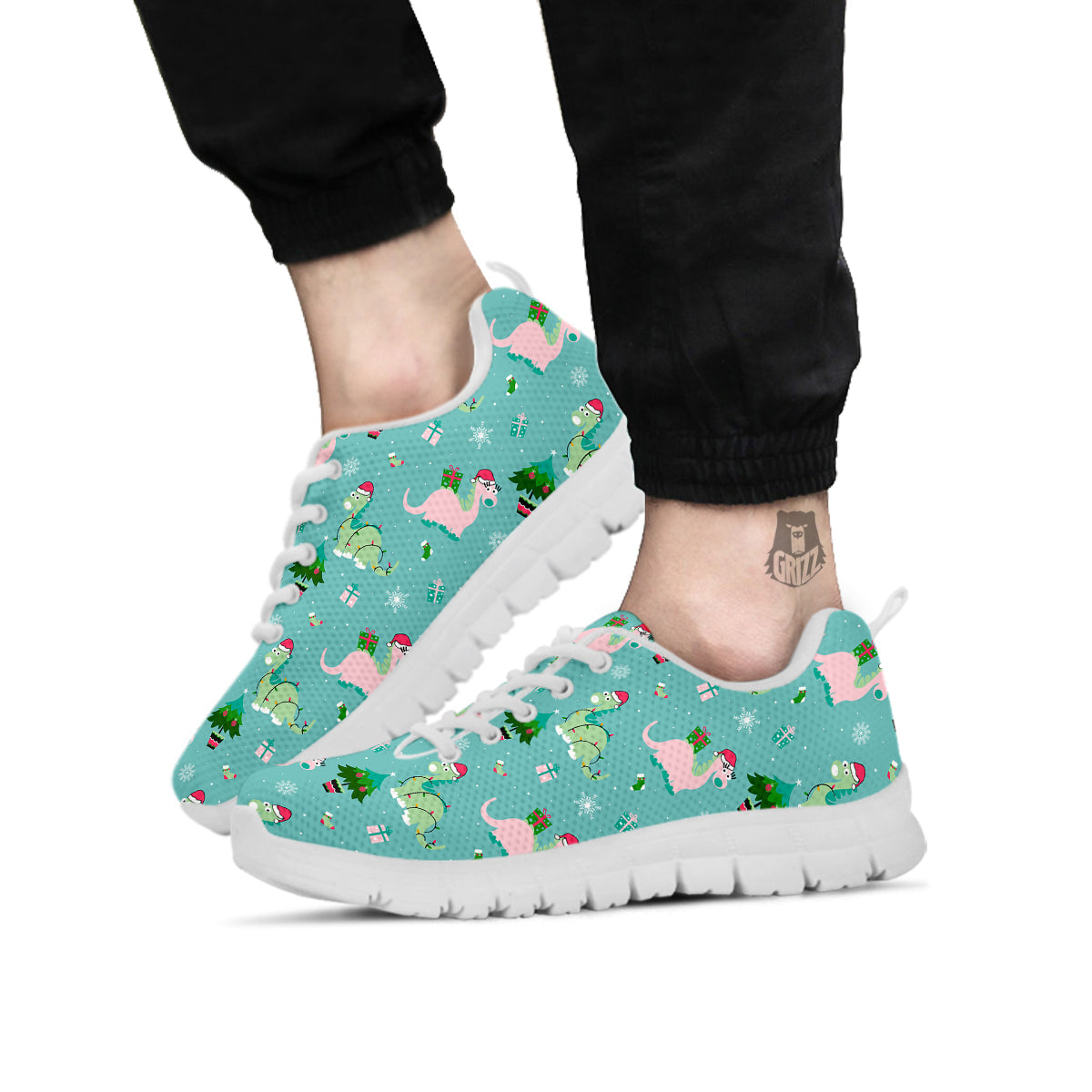 Dinosaur Xmas Print Pattern White Sneaker-grizzshop