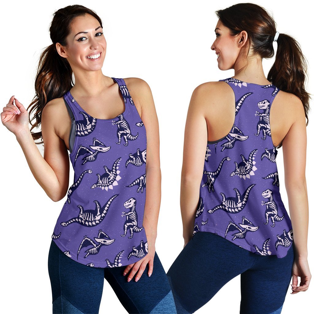 Dinosaur T rex Print Pattern Women's Racerback Tank Tops-grizzshop