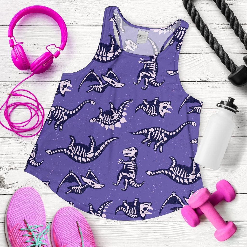 Dinosaur T rex Print Pattern Women's Racerback Tank Tops-grizzshop