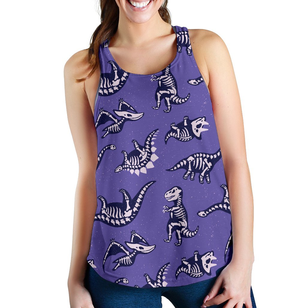 Dinosaur T rex Print Pattern Women's Racerback Tank Tops-grizzshop