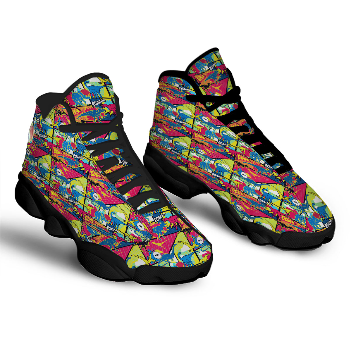 Dinosaurs Comic Print Pattern Black Basketball Shoes-grizzshop