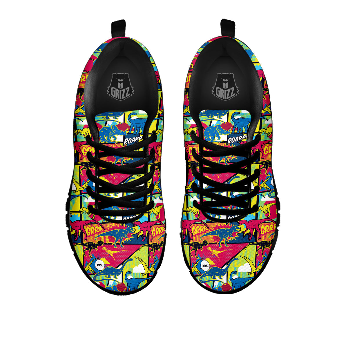 Dinosaurs Comic Print Pattern Black Sneaker-grizzshop