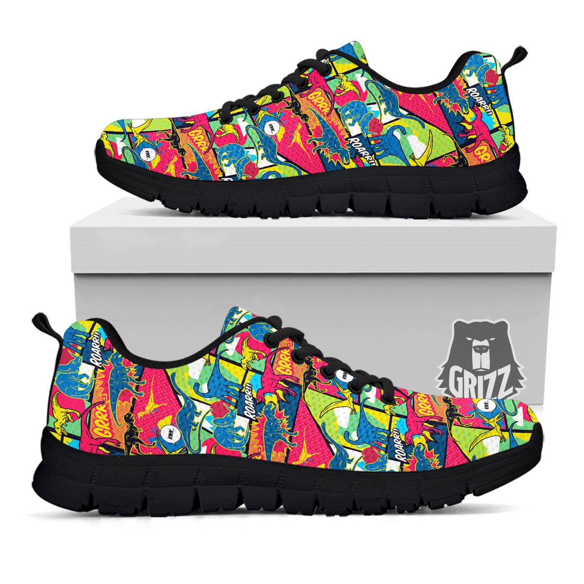 Dinosaurs Comic Print Pattern Black Sneaker-grizzshop