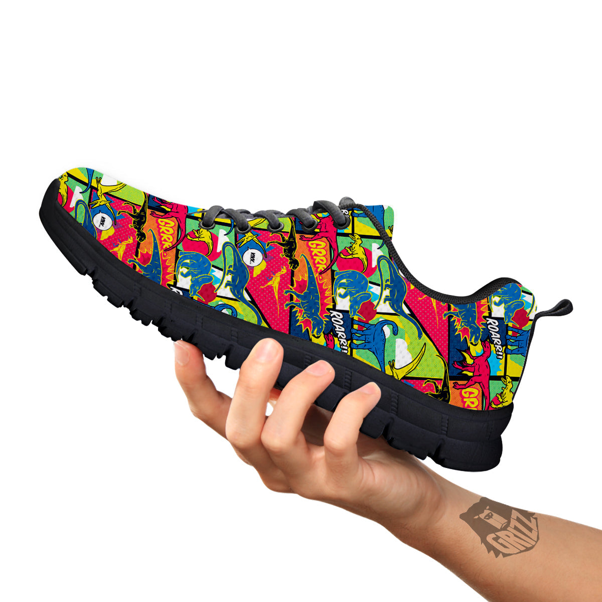 Dinosaurs Comic Print Pattern Black Sneaker-grizzshop