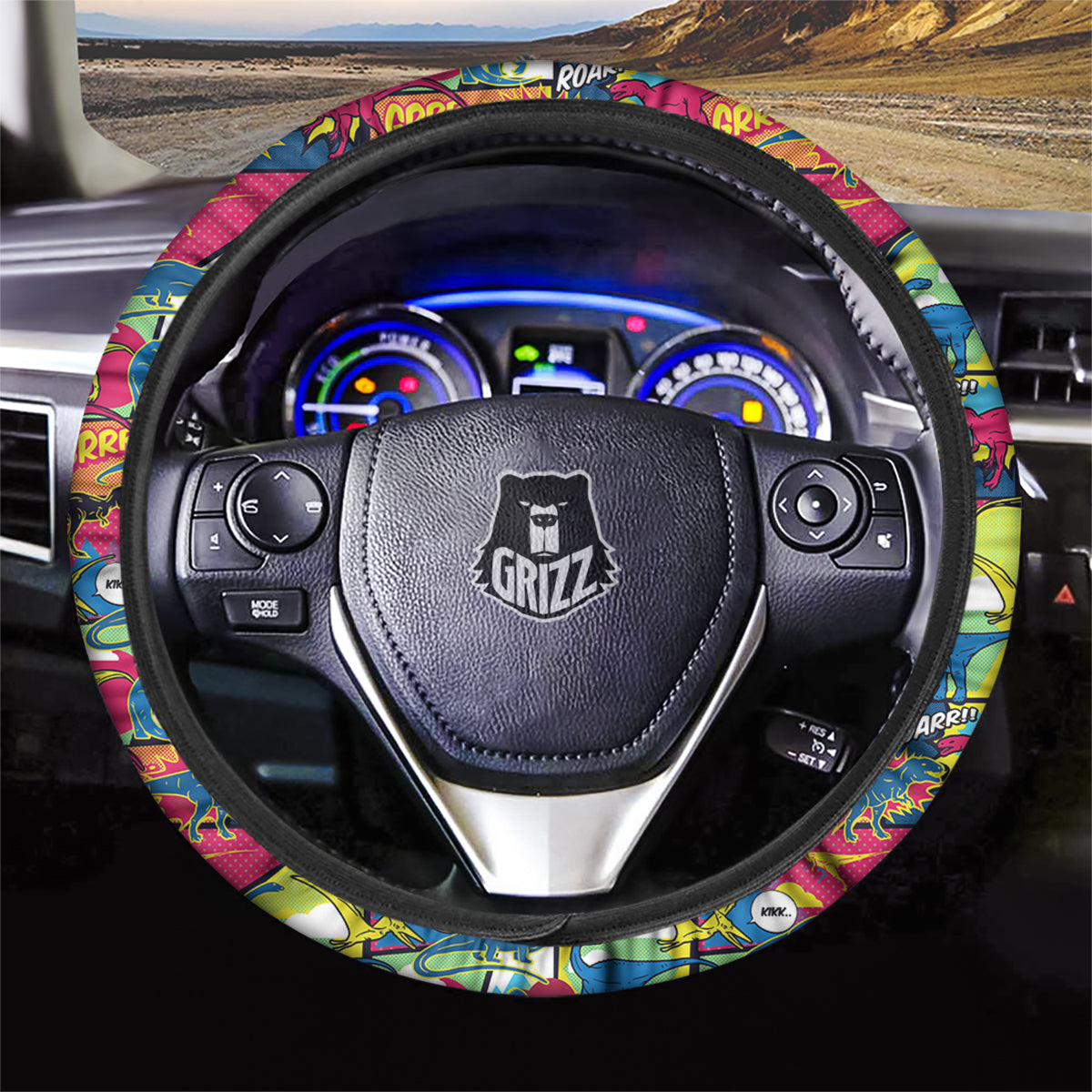 Dinosaurs Comic Print Pattern Car Steering Wheel Cover-grizzshop