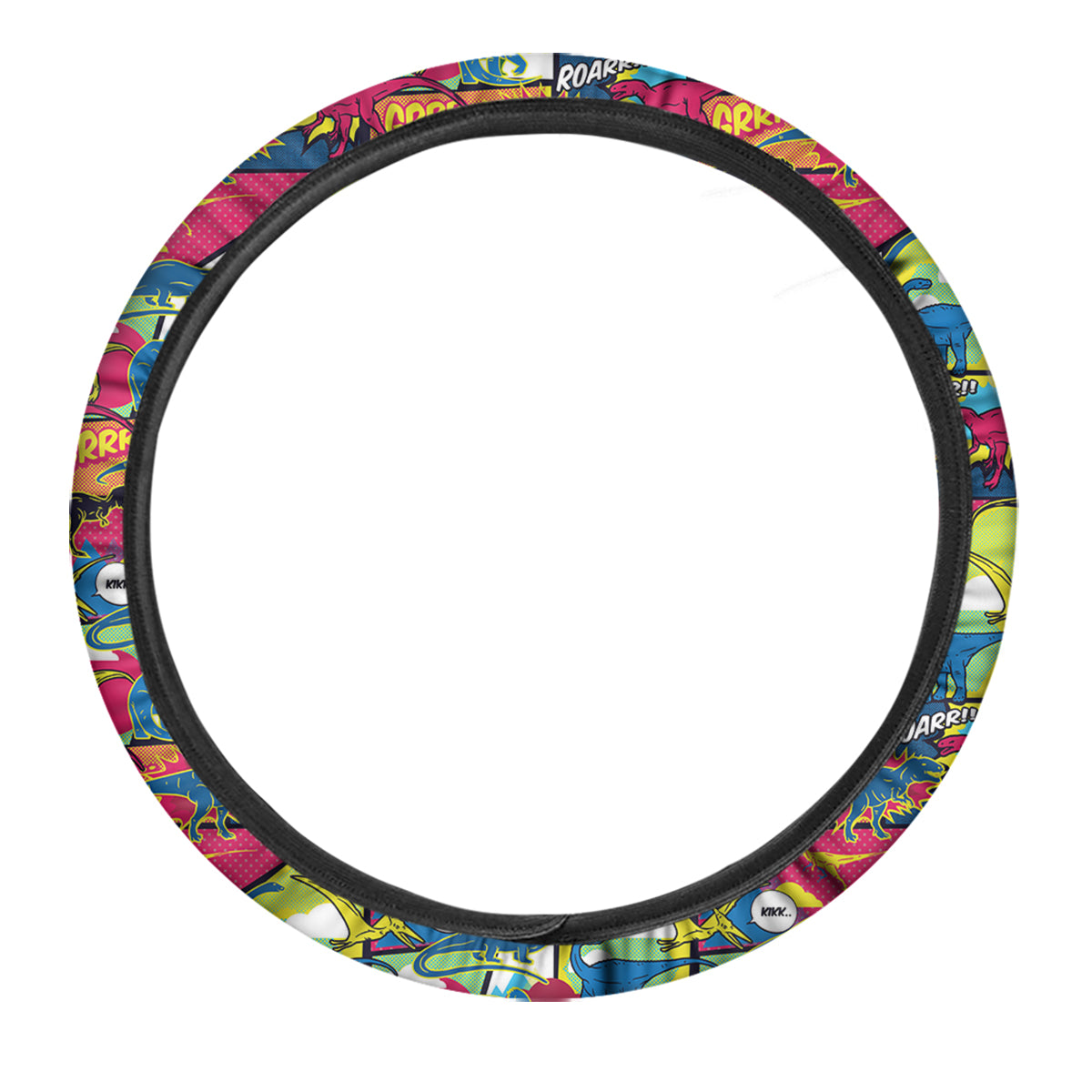 Dinosaurs Comic Print Pattern Car Steering Wheel Cover-grizzshop